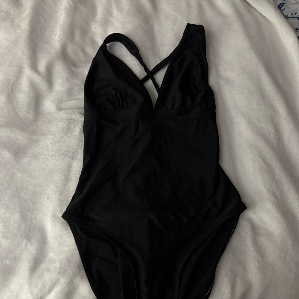 Classic Black One-Piece Swimsuit with Cross-Back Straps